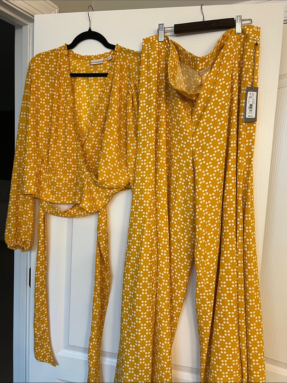Eva mendes for NY & Company Mustard Yellow Polka Dot top &  wide leg pants